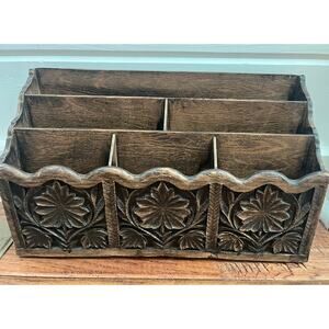 Vintage "LERNER" 1950S THERMOPLASTIC DESK ORGANIZER faux wood LETTER CADDIE RARE